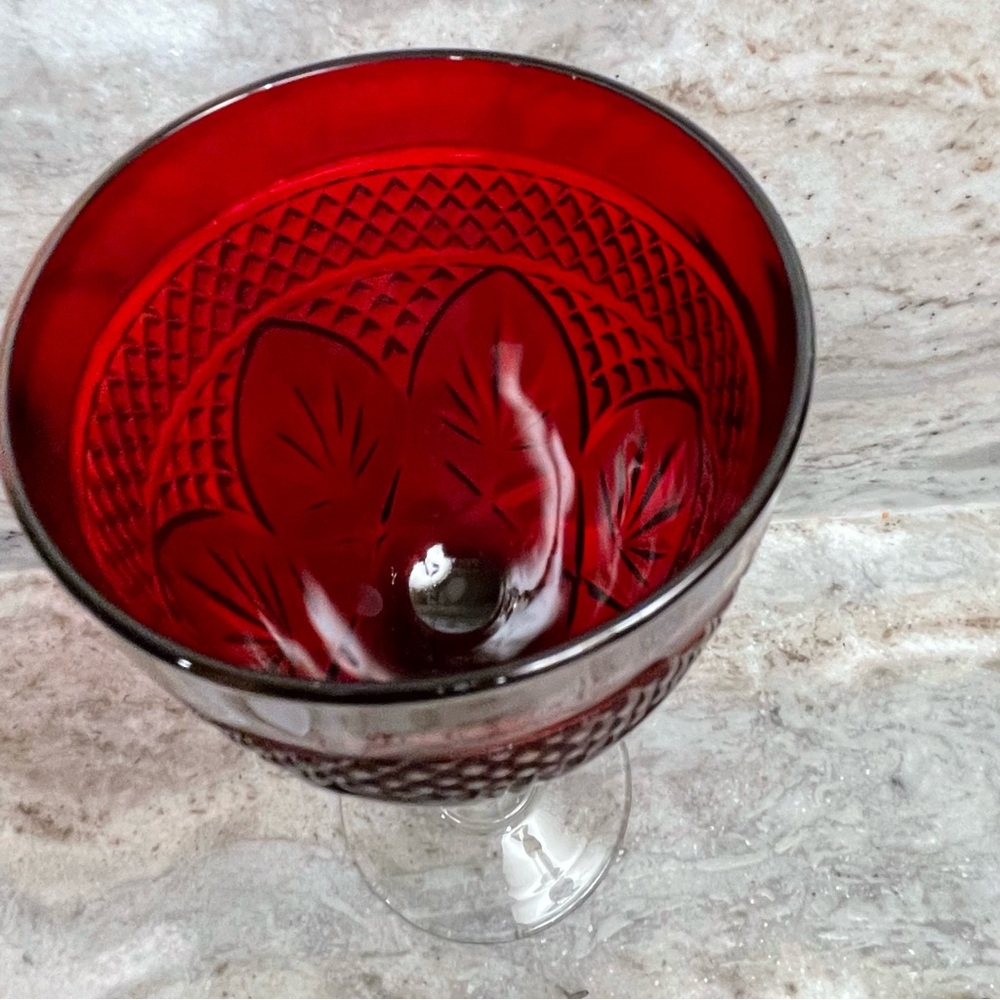 VTG Cristal d'Arques Antique Ruby Red 8" Water Goblet | Diamond Ball Stem - Picture 9 of 9